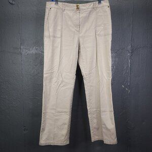 Charter Club Katherine Fit Pants Women 14 Petite Khaki Trousers Full Length Snap